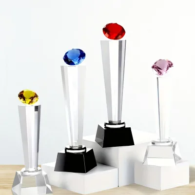 Custom Style Handmade Laser Engraved Waterproof Diamond Crystal Award Trophy Elegant Clear Black Awards Custom Logo for