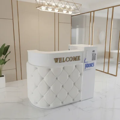 Salon Furniture Classic French Style White Diamond Nail Salon Desk Manicure Lap Desk Nail Reception Desk with LOGO Led