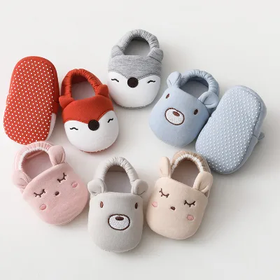 Animal Pattern Newborn Baby Toddler Sock Shoes Baby Boys Girls Slippers Soft Sole Non-slip Crib First Walker Winter Warm Booties