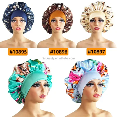 Factory Latest Individual Printing Wholesale Satin Bonnets with Wide Elastic Band