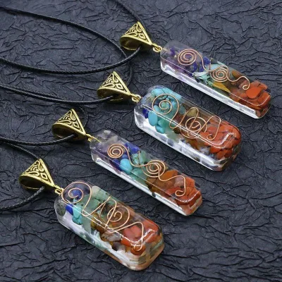 Colorful crushed stone necklace wrapped in resin glue natural stone pendant manufacturer