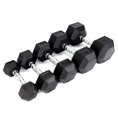 Dumbell Black Free Weight Pairs Sets Rubber Coating Steel Fitness Cast Iron Hexagon Hex Dumbbell