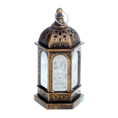 LED Decor Lamp for Home EID Mubarak Party Lantern with Candle for Ramadan Decorations Plastic with Glass LED Lights