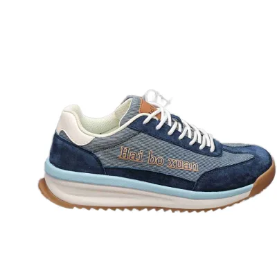 Handmade Men's Faux Suede Leather Sports Shoes Breathable Cushioned Custom Logo Sneakers for Jogging Casual Toe Style TPR MD