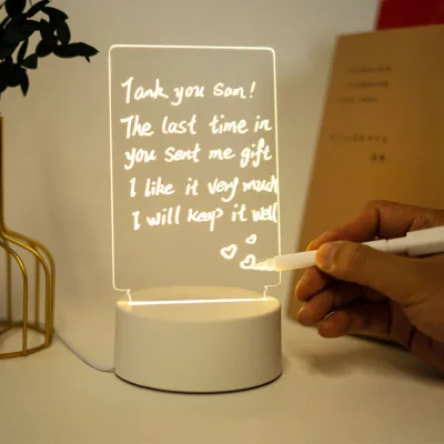 Diy LED Creative Pen Blank LED Writing Board 3D Night Light Desk Lamp Acrylic Writing Board With Pen
