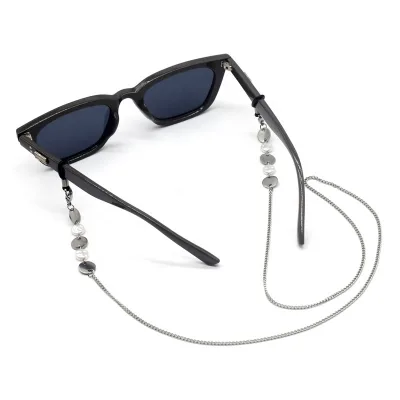 Sunglasses Chain Minimalist Geometric Pattern Beaded Trendy Eyewear Chain Neck-hanging Accessory for Women 75 cm Steel-colored