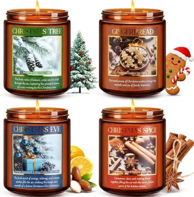 LANJO Luxury Handmade Christmas Soy Wax Candles-Clean Burn 60 Hours Burn Time Home Fragrance Cookie/Cinnamon/Balsam/Orange
