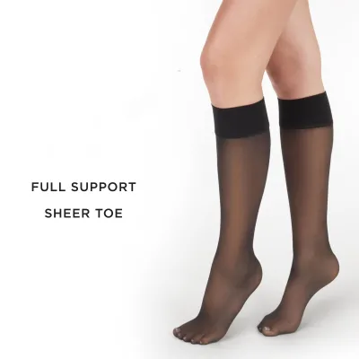 Women's Sheer 15D Knee High Stockings with Comfort Top Transparency Seamless Sheer Knee High Stocking