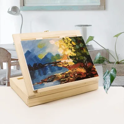 Portable Polished Wooden Set Multifunction Painting Kit 12 Colors Brushes Palette Tabletop for Kids Adults Artists