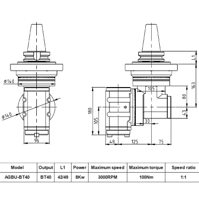 Right Angle Head BT40 BT50 Machine Tool Holder AGBU-BT40 360 Degree Universal BT30 BT40 BT90 Angle Head