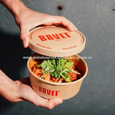 Food container paper bowl disposable custom logo takeaway fast food paper cup container salad poke bowl kraft paper bowl with lid