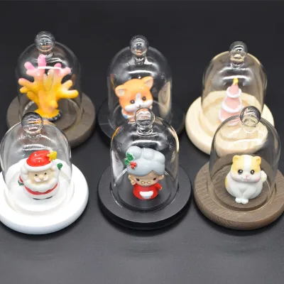 Vintage Cloche Display Ring Bell Cover Boxes Wholesale Wooden Base Candle Large Glass Jar Dome with Bamboo Lid Black White