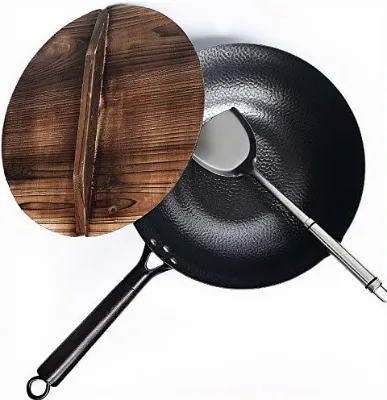 Souped up Recipes Non-Coating Carbon Steel Wok for Gas Stoves (Lid Spatula User Manual Included)