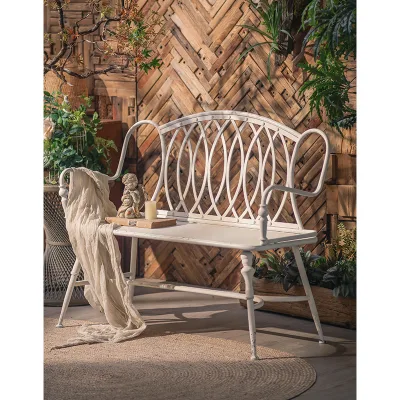 European Vintage Patio Backyard Furniture Outdoor White Iron Park Garden Chair for Home Decor
