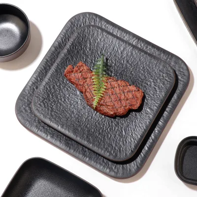 BAMBUS Custom Service Ceramic Plate Creative Square White Food Steak Plate Tableware Set White Hotel Square Porcelain Plate