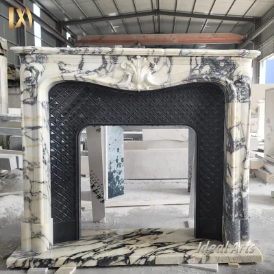 Midcentury Modern Retro Stone Fireplace Indoor Antique French White and Green Marble Fireplace Surround for Home Decoration