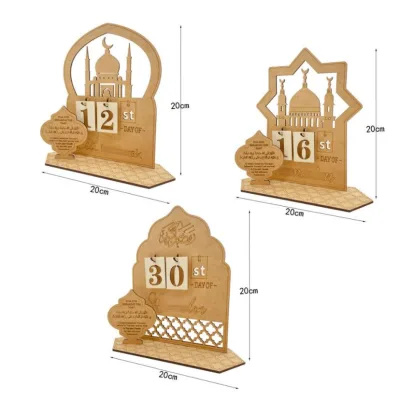 Wooden Eid Mubarak Muslim Islamic Ornament Ramadan Countdown Advent Calendar Kareem Ramadan Gift Table Decoration