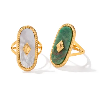 French Retro Palace Style Adjustable Open Ended With Jade Ring Stainless Steel Wholesale