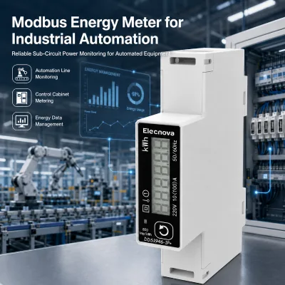 Single Phase DIN Rail LCD Energy Meter Industrial Automation Sub Circuit Power Monitor 100A Direct Modbus RTU 38400bps 18mm 1DIN