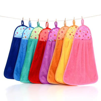 Hanging Hand Towel Coral Velvet Quick-Dry Microfiber and Cotton Soft Water Absorbing for Bathroom Kitchen Wipe