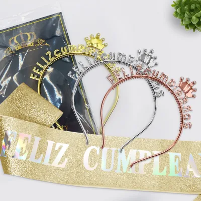 Spanish Birthday Hair Band Shoulder Strap Series Point Drill Plastic Gold Plated Party Europe America Overseas Hot Selling Model