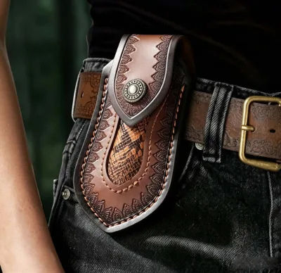 Custom Leather Folding Knife Sheath, Straight Pocket Sheath, Pants protection Sleeve, Knife Case, Outdoor Tool Bag
