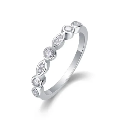 Pass Diamond Tester 925 Sterling Silver Alternating Marquise & Round Moissanite Ring Hypoallergenic Bezel Set Half Eternity Band