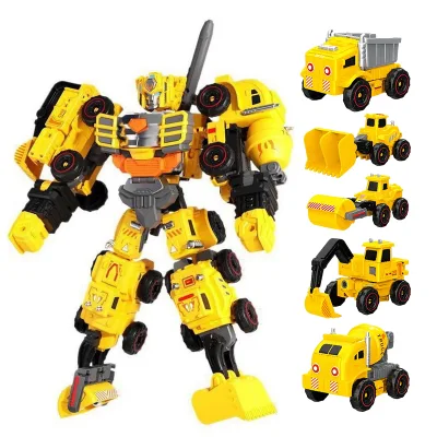 5 in 1 Transformation Car Toy Robot Engineering Vehicle Transforming Robot DIY Deformation Construction Vehicle