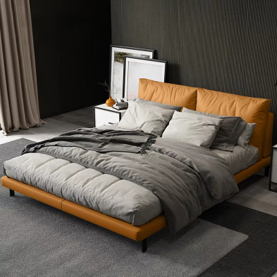 Light Orange Color Home Hotel Comfortable Beds Bedroom Furniture Bed Frame