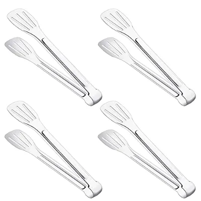 Stainless Steel Tongs Set of 4 Dishwasher Safe Kitchen Utensils for Grilling Cooking Steaming Food Handling