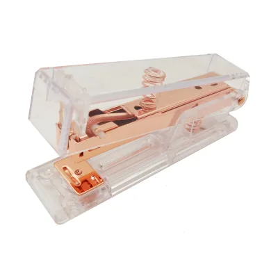 Medium Size Custom Transparent Rose Gold Stapler Paper Stapler Machine School Office Stationery for Promotional Book Binding