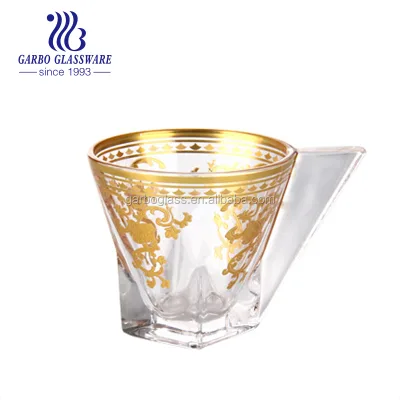Gold Plated Creative Arabia Morocco Glass Ttumbler with Special Handle Engraved Glass Tea Cups Custom Decal Printing Glassware