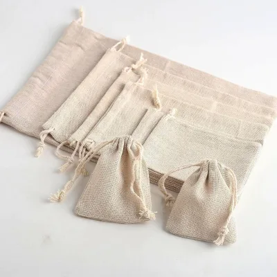 Fashion Handmade Reusable Cotton Drawstring Bag Natural Color Durable Eco-friendly Customizable Size Mini Custom Logo Silk Gift