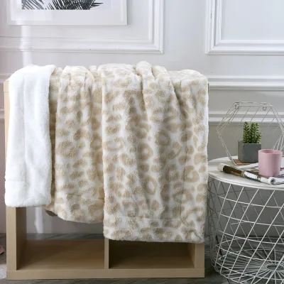 FY Luxury Flannel Fleece Blanket 2 Ply Leopard Print Woven Technics Soft Warm Raschel Blanket for Winter Pet Children