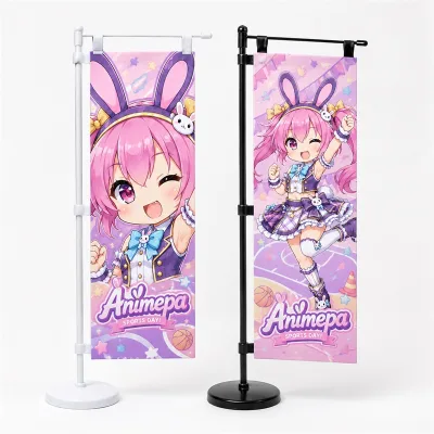 Custom Graphic Japanese Anime Nobori Banner with Lightweight Mini Stand for Comic Con Fan Merchandise Shop