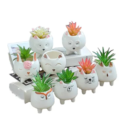 8 Ceramic Animal Plant Flower Pot Potted Container Cartoon Rabbit Owl Fox Bear Cat Mini Planter Home & Garden Lightweight