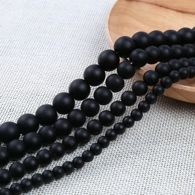 4mm 6mm Natural Stone Black Frosted Stone Loose Beads Black Agate