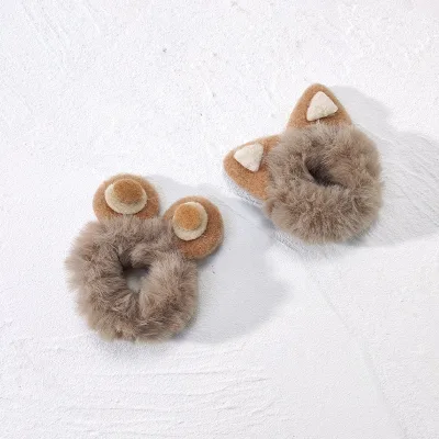 Custom Women Fur Elastic Hair Tie Factory Girls Cute Cat Ear Furry Brown Hair Scrunchies