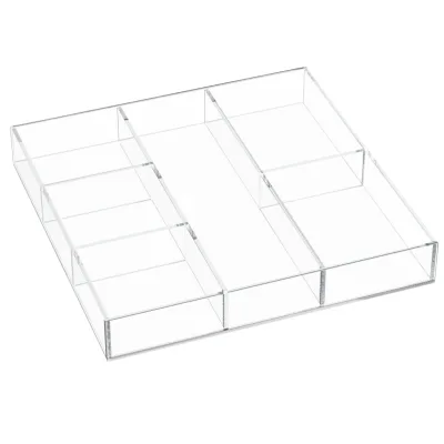 Thandes 6-Section Acrylic Light Weight Customized Drawer Organizer Clear Makeup Tray for Office Bedroom 11.8x11.8 Display Rack