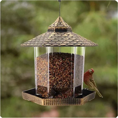 Eco-Friendly Lightweight Plastic Hanging Bird Feeder Classic/Modern Style Hexagonal Roof Design Outdoor Garden Courtyard