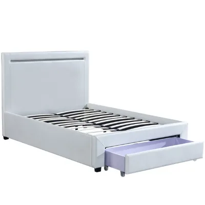 Professional Factory Direct Nordic Minimalist Style king Size LED light Upholstered Bed Frame with Storage Drawer