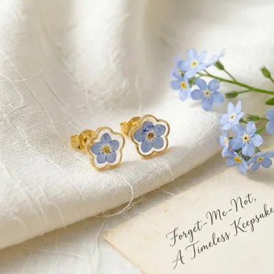 Eco-friendly Natural Preserved Flower Earring Studs Stainless Steel Forget-Me-Not Resin Jewelry OEM/ODM Supplier
