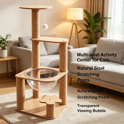 Space Saving Compact Cat Climbing Tree with Warm Nest, Ideal for Small Apartments & Kittens