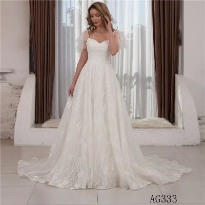 Ready Made Classic Islamic V-neck Court Long Colored Wedding Dress for Wedding