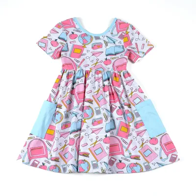 High Quality Kids Clothing OEM Baby Girl Dress Back to School Twirl Dresses Custom Printed Kids Dresses