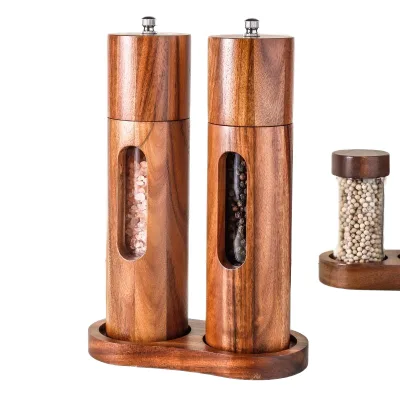 The Best Peppercorn Grinder Mill Acrylic clear Adjustable Coarseness Ceramic Grinding Mechanism Wood Salt Pepper Grinder Mill