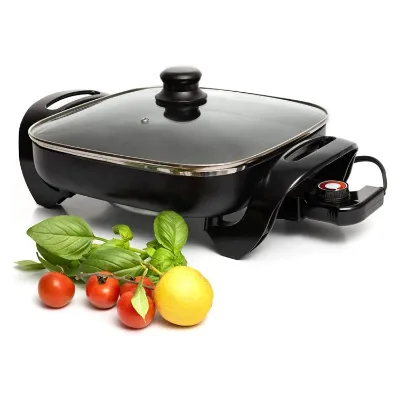 Electric Skillet Adjustable Heat Settings Cool Touch Bakelite Handle Aluminum Electric Frying Pan with Glass Vented Lid