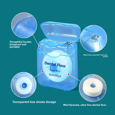 Stock Wholesale Square Coiled Floss Thread 50 Meters Boxed Wax-Infused Mint Flavor Ultra-Fine High-Tensile Orthodontic Dental