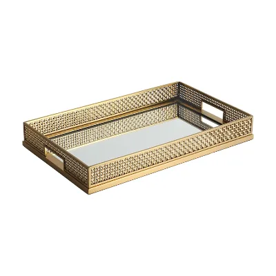 Home Decor Custom Square Mirror Mesh Woven Decoration Serving Dish Tray Fruit Plate Metal Tray