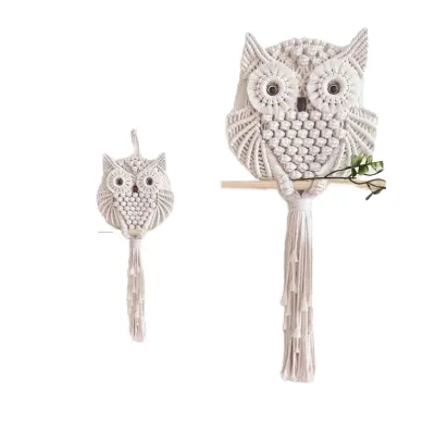 Boho Wall Art Handmade Eco-Friendly Plant Fiber Wedding Home Decorative Macrame Wall Hanging Owl Ornament